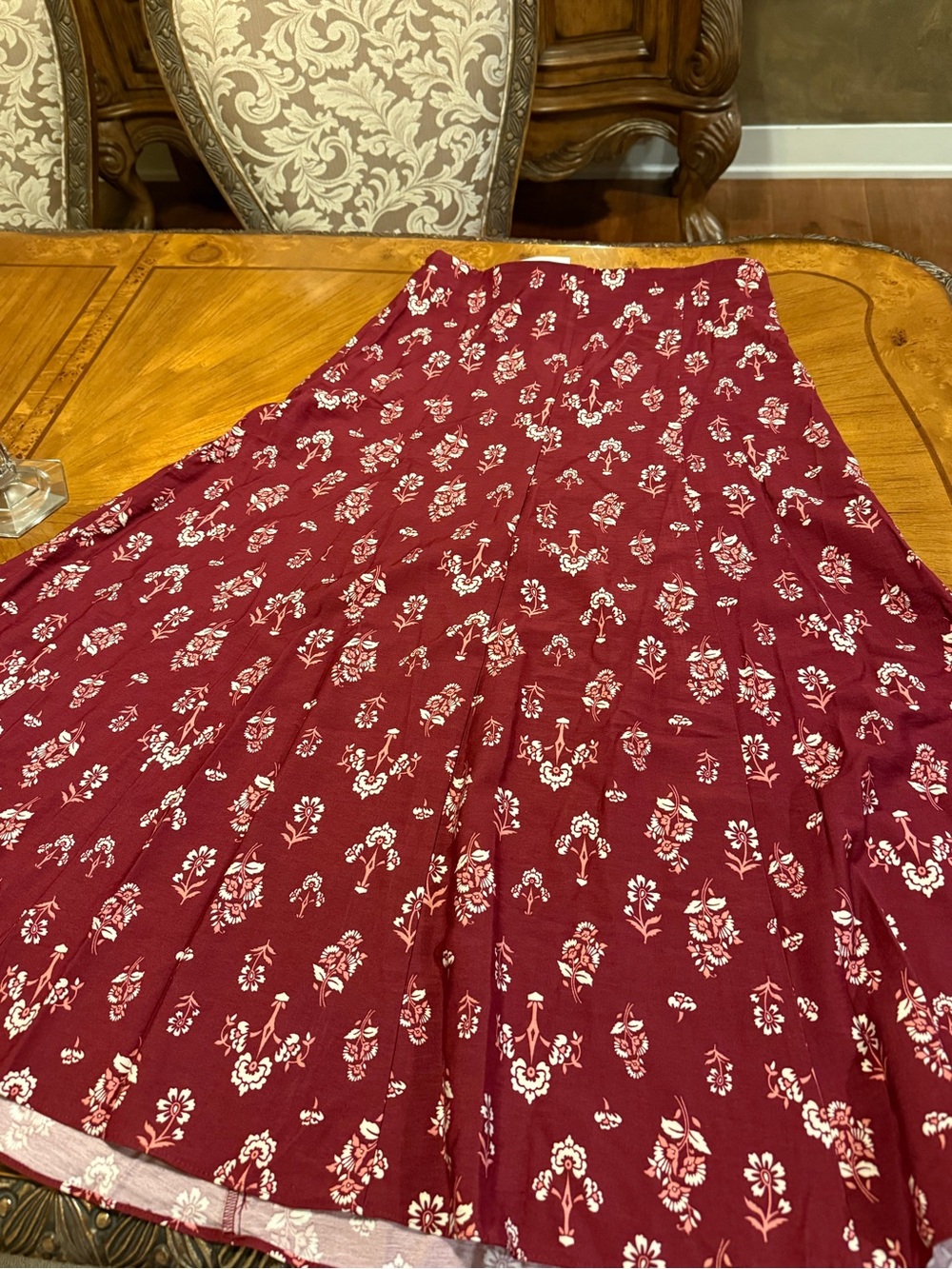 The Loft Women’s Floral Midi Skirt in Burgundy